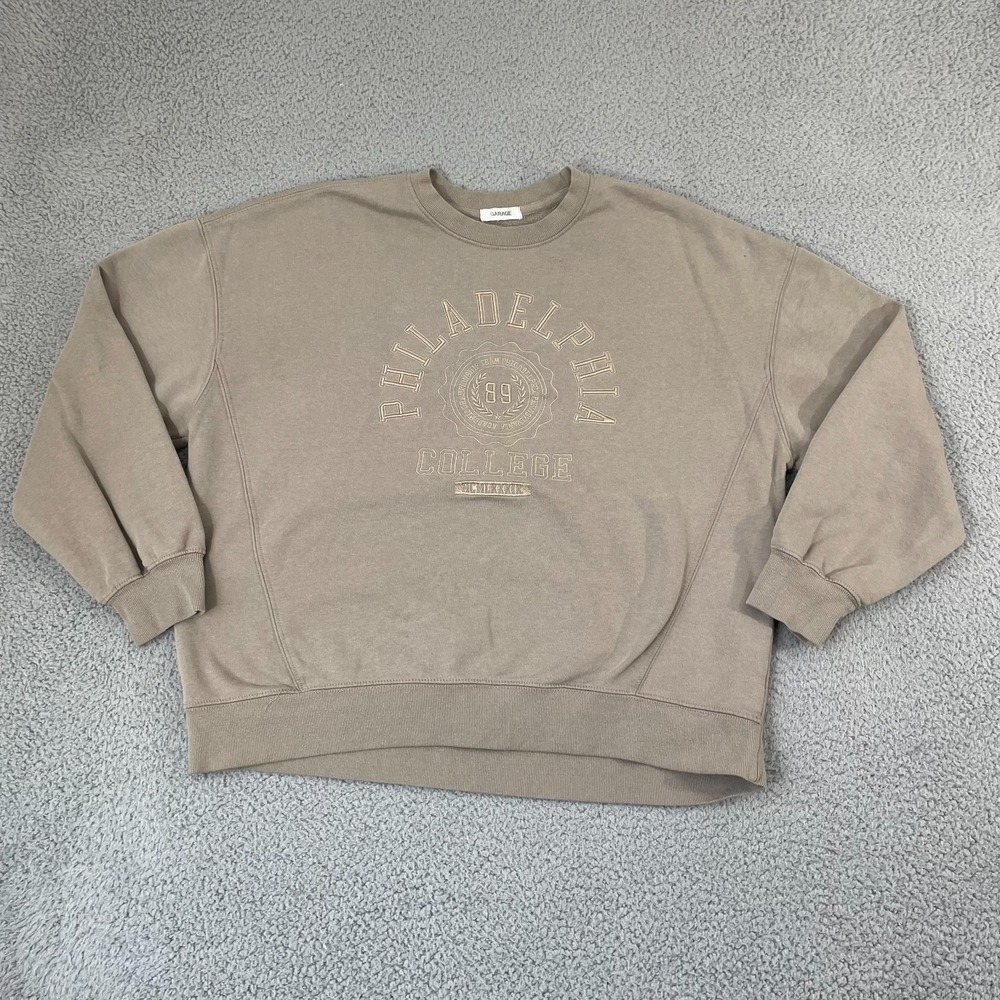 Garage Philadelphia College Sweatshirt Women M Tan Pullover Lounge Crewneck